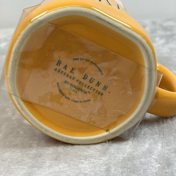 Rae‎ Dunn Fall Y'all Gnome Topper Mug NWOT Yellow Orange Polka Dot - Picture 3 of 5